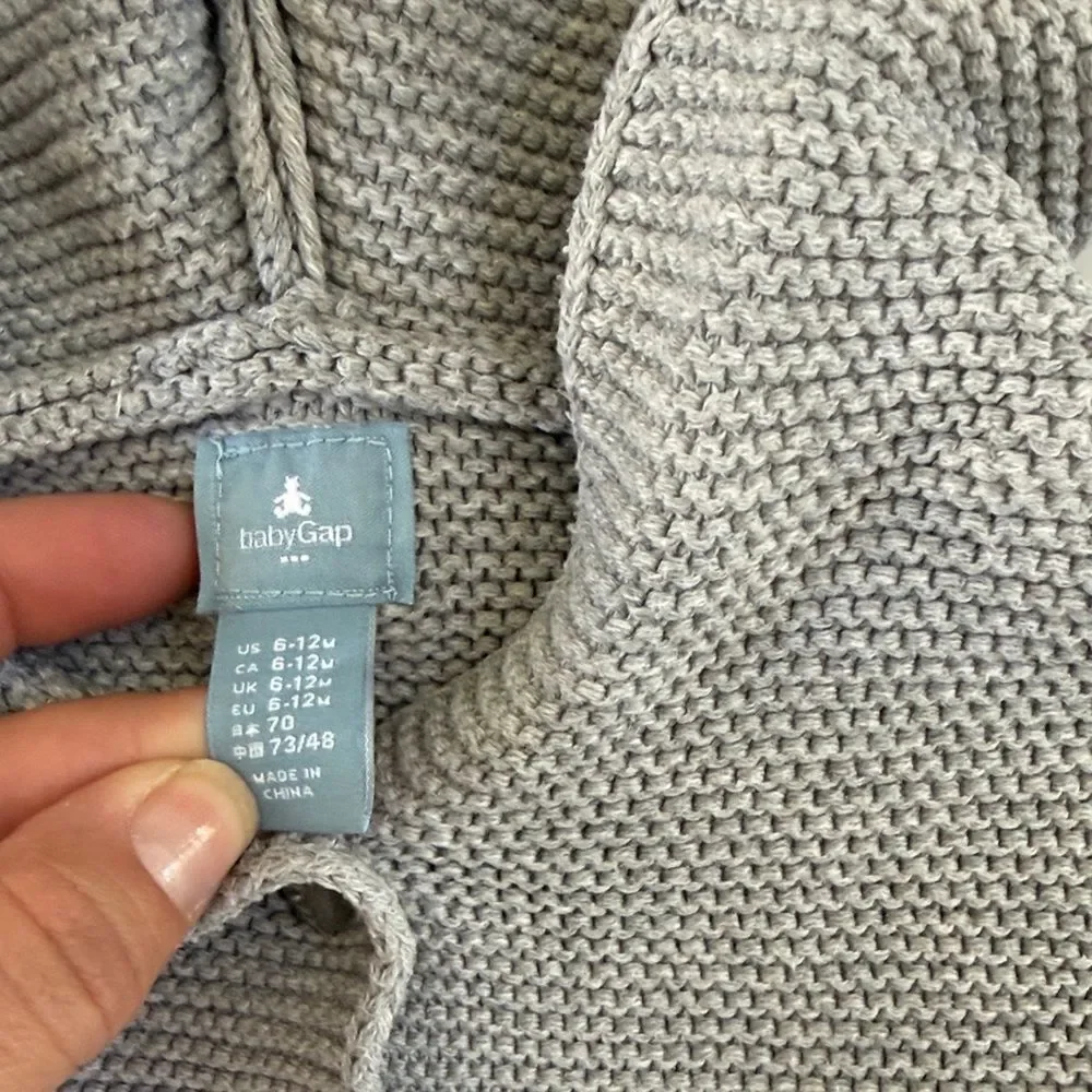 Gray Knit Baby Cardigan Sz 6-12 Mo Bear Ears Gap